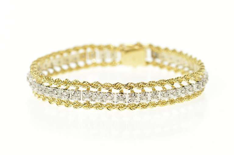 14K Yellow Gold 0.72 Ctw Diamond Rope Link Chain Tennis Bracelet