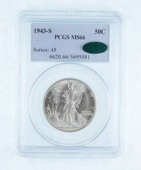 MS66 1943-S Walking Liberty Half Dollar - CAC - Graded PCGS