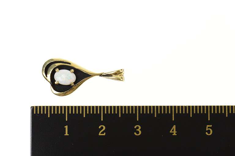 14K Yellow Gold Oval Natural Opal Ornate Statement Pendant