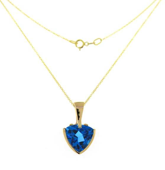 Charming Trillion Blue Topaz Yellow Gold Necklace