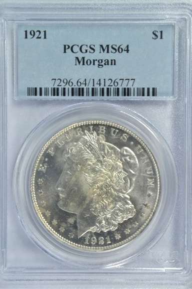 Blazing near Gem BU 1921 Morgan Silver Dollar PCGS MS64