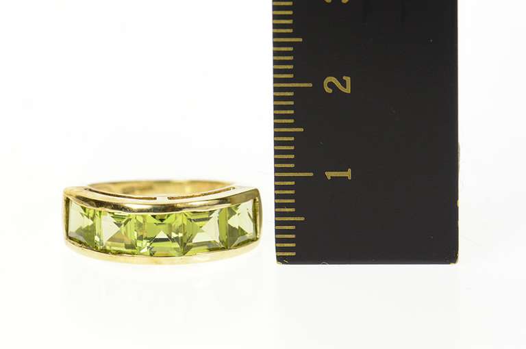10K Yellow Gold Five Stone Princess Square Peridot Band Ring