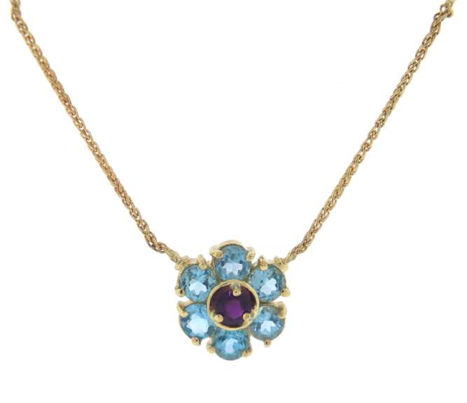 Fantastic Peridot, Blue Topaz and Amethyst Flower Station Necklace