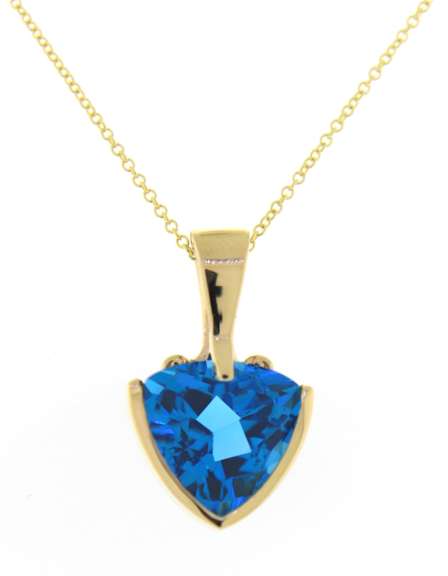 Charming Trillion Blue Topaz Yellow Gold Necklace