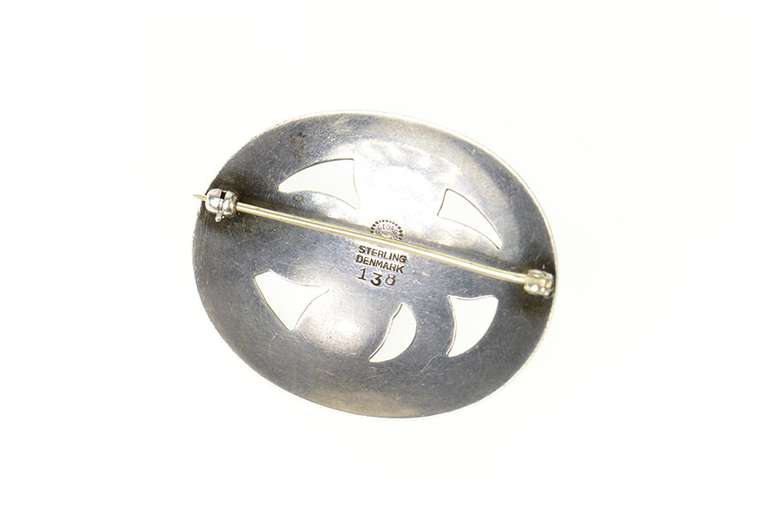 Sterling Silver Georg Jensen Moonstone Leaf Swirl 138 Pin/Brooch