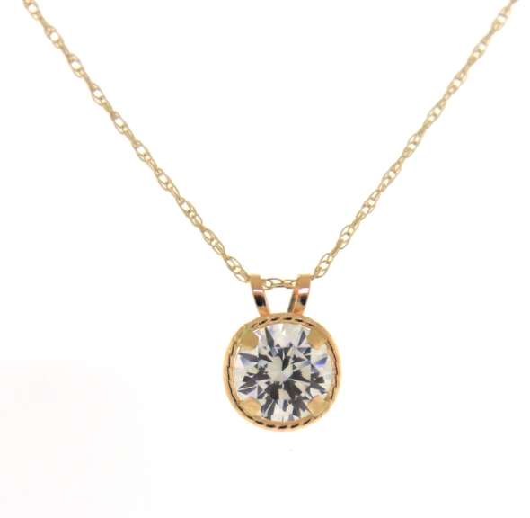 Fancy 14kt YG Round Brilliant Cut Bezel Set CZ Necklace