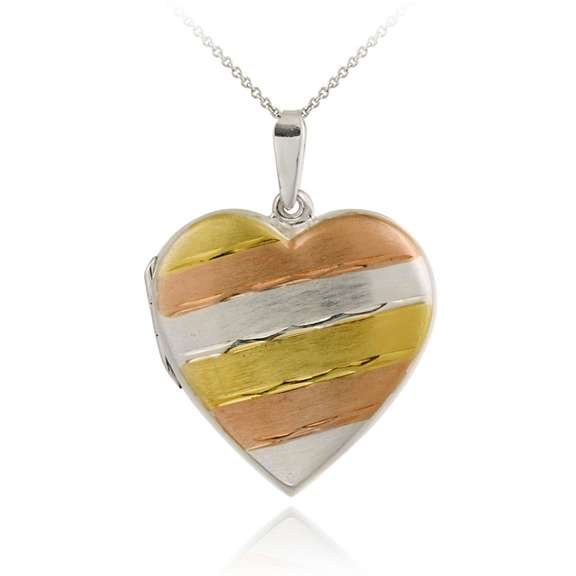Sterling Silver Tri-Color Heart Locket Pendant