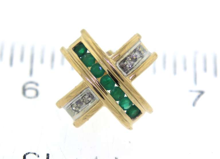 Graceful Yellow Gold Emerald and Diamond X Earrings