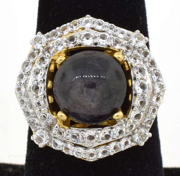 Inspiring Massive 8.14CTS Star Ruby & Topaz Ring in Vermeil