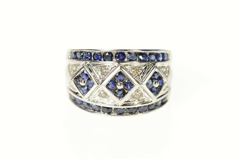 14K White Gold 0.76 Ctw Square Sapphire Diamond Pave Band Ring