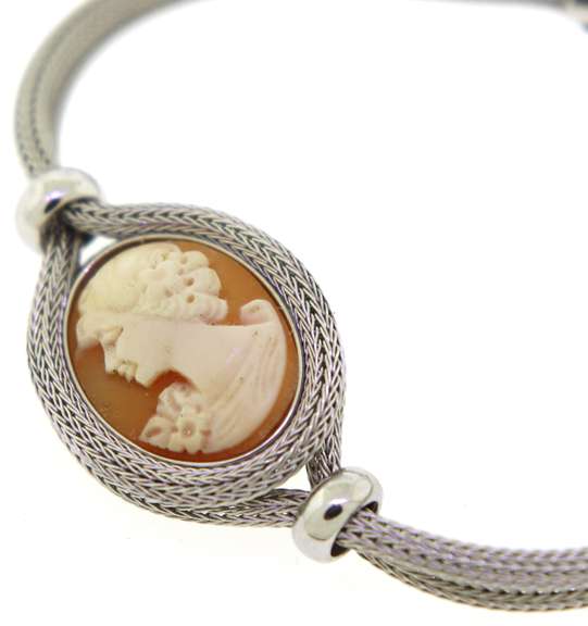 Italian Sterling Silver Yellow And White Cameo Bracelet