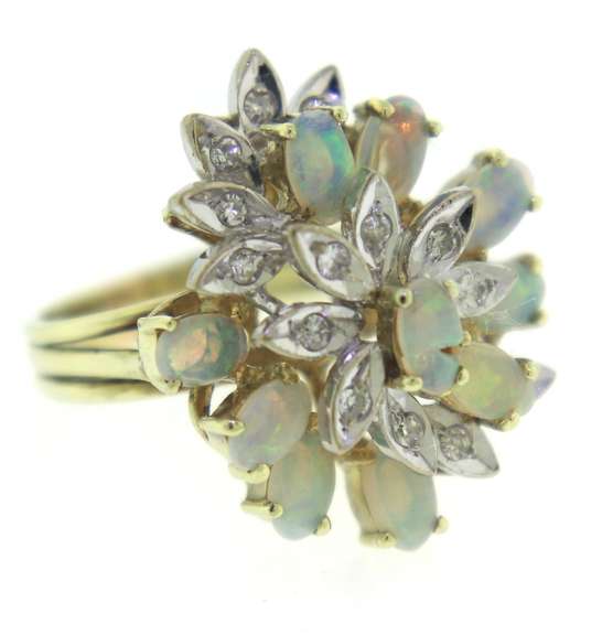 Charming Yellow Gold Waterfall Opal and Diamond Ring