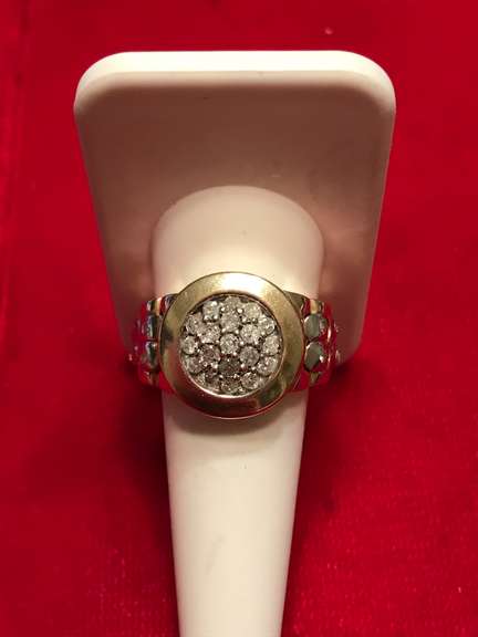 MENS 14K YELLOW AND WHITE GOLD DIAMOND RING