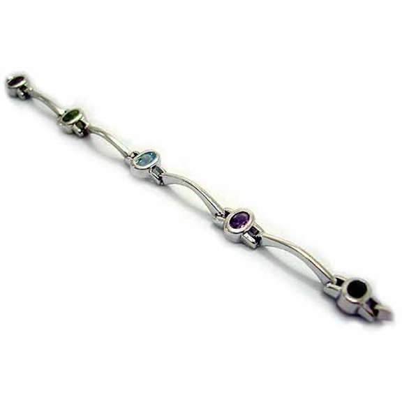 Sterling Silver Multi color Genuine Amethyst, Garnet, Citrine, Peridot, and Blue Topaz Bracelet