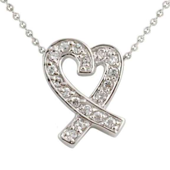 Sterling Silver Designer-Inspired CZ Ribbon Heart Slide Pendant