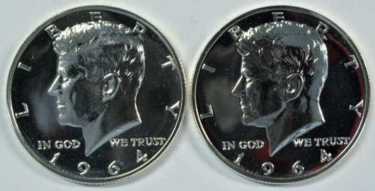 2 Gem Proof 1964 Accented Hair Kennedy Half Dollars