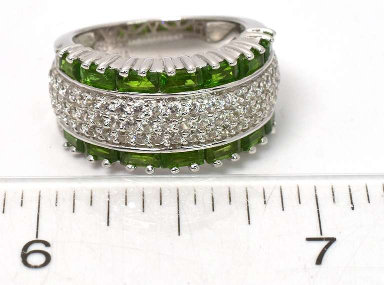 Sterling Silver White &Green Stone Ring