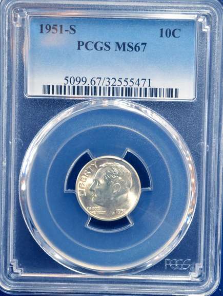 1951 S PCGS MS 67 10 C