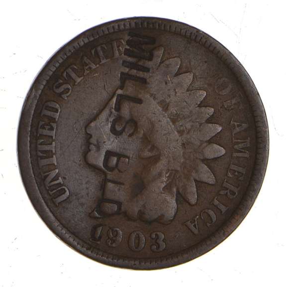 1903 Indian Head Cent - Counterstamped "MILLS BLDG"