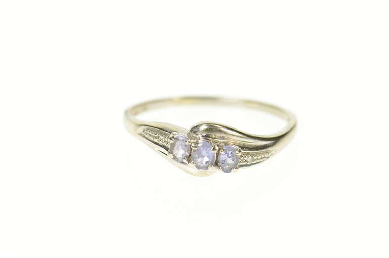 10K White Gold Three Stone Tanzanite Diamond Accent Ring