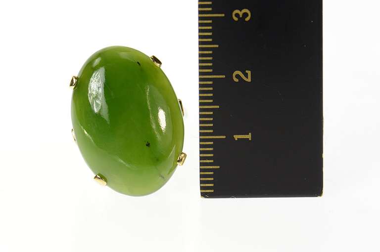 14K Yellow Gold Oval Ornate Jade Cabochon Statement Cocktail Ring