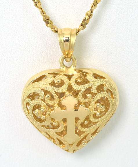 Beautiful Heart Pendant & Chain, 14KT