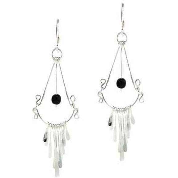 Sterling Silver Onyx Bead Chandelier Earrings