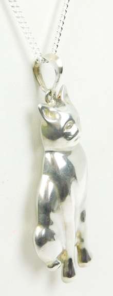 Large Sterling Silver Cat Pendant & Chain