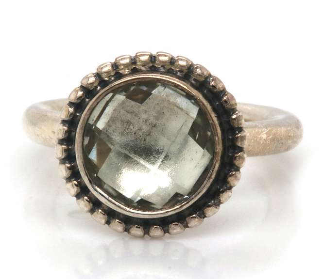 Trendy Silver Pandora Green Quartz Bloom Ring