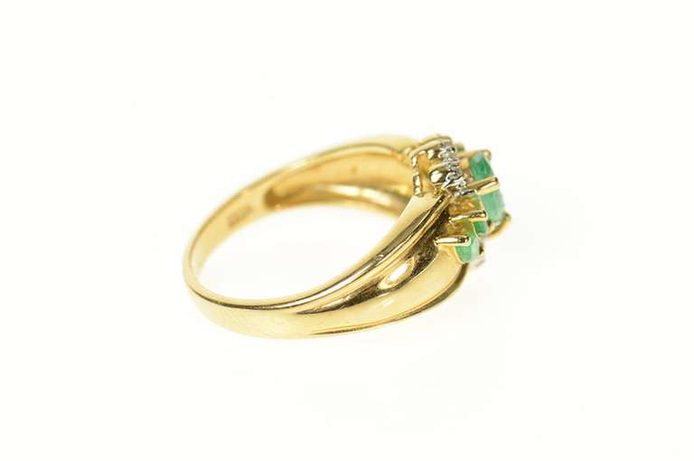 14K Yellow Gold Pear Marquise Emerald Diamond Statement Ring