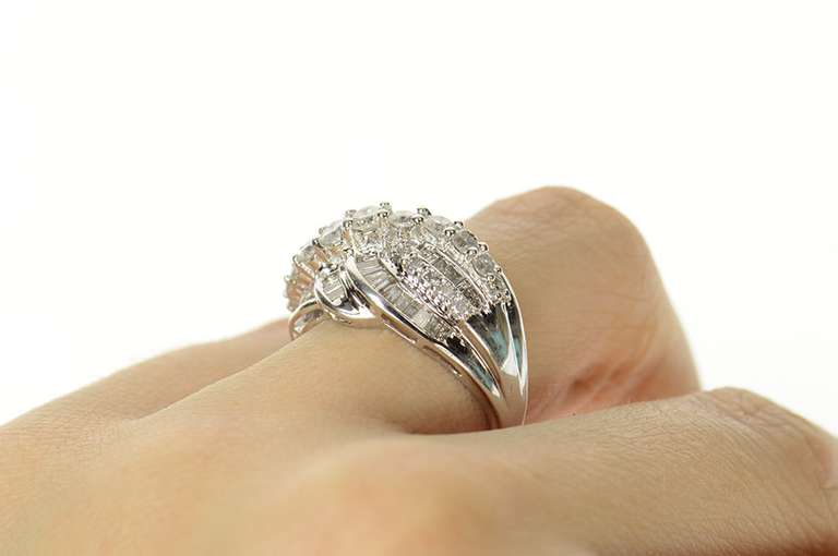 14K White Gold 2.16 Ctw Diamond Wavy Tiered Statement Ring