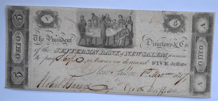 $ 5 Jefferson Bank Of New Salem Ohio1817  Note