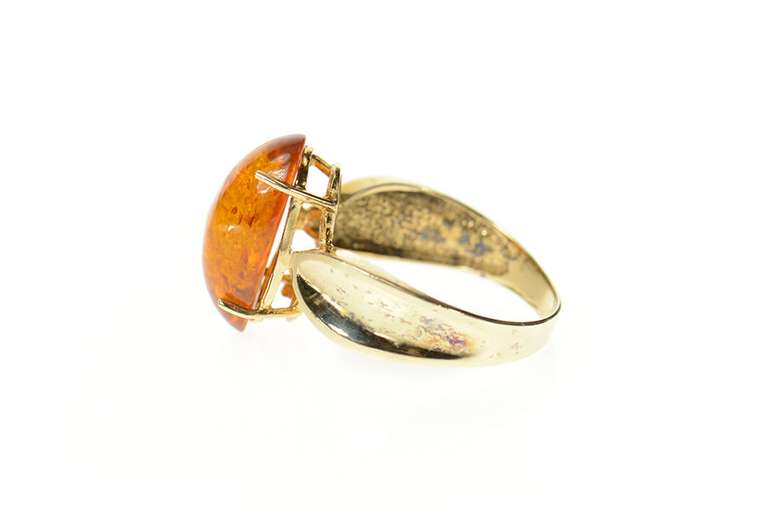 14K Yellow Gold Amber Cabochon Oval Simple Statement Ring