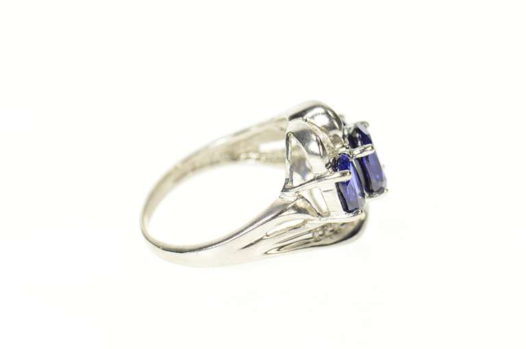 10K White Gold Three Stone Iolite Diamond Accent Bypass Ring