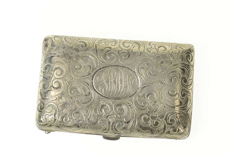 Sterling Silver MWS Monogram Ornate Victorian Scroll Match Case
