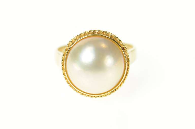 14K Yellow Gold Classic Pearl Rope Trim Statement Ring