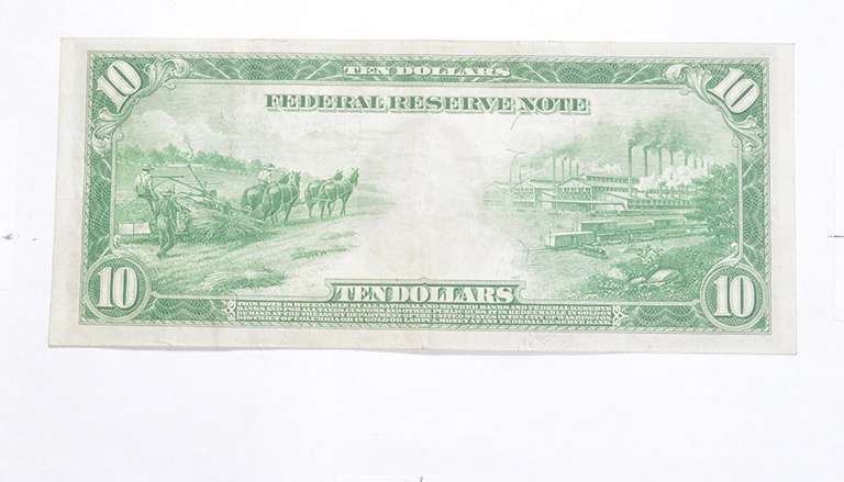 1914 $10.00 Philadelphia, PA. Federal Reserve Large Note