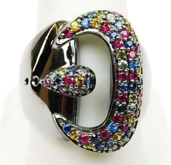 Sterling Multi-Colored Sapphire Buckle Ring, 10