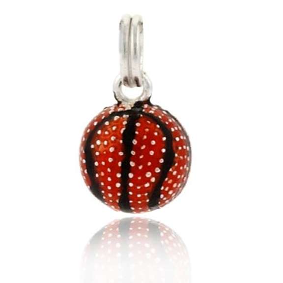 Sterling Silver Orange & Black Enamel Sport BasketBall Charm Pendant Fun!