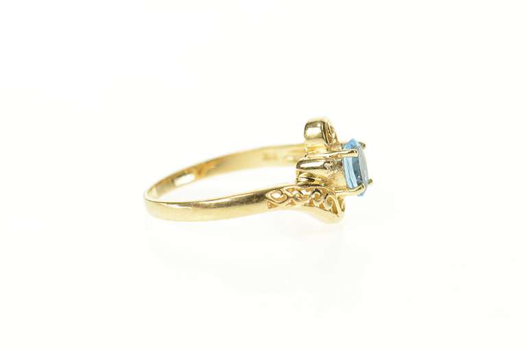 14K Yellow Gold Blue Topaz Diamond Accent Scroll Bypass Ring