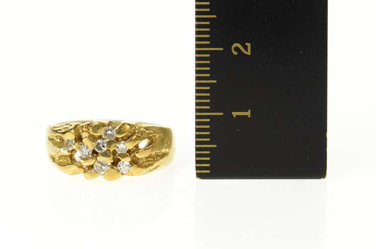 14K Yellow Gold Textured Nugget Diamond Inset Cluster Ring