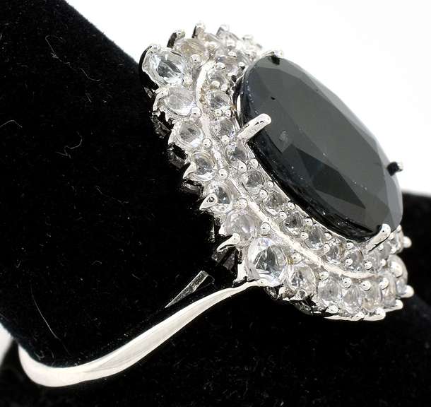 Abyssal Midnight Oval Diamond Cut & White Sapphire Ring in Sterling Silver