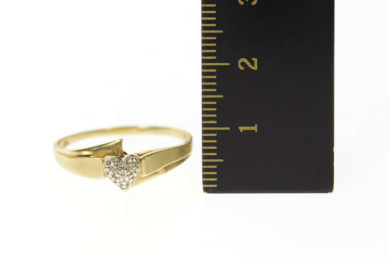 10K Yellow Gold Diamond Inset Textured Heart Love Symbol Ring