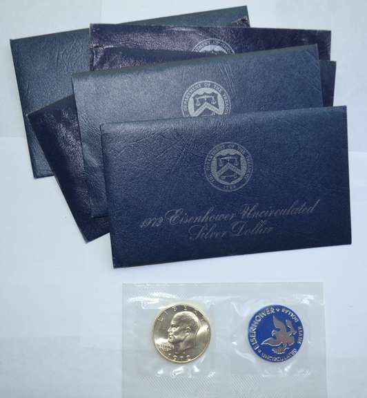 3 Each 1971 S 1972 S Blue Pack Unc Ike Silver Dollars