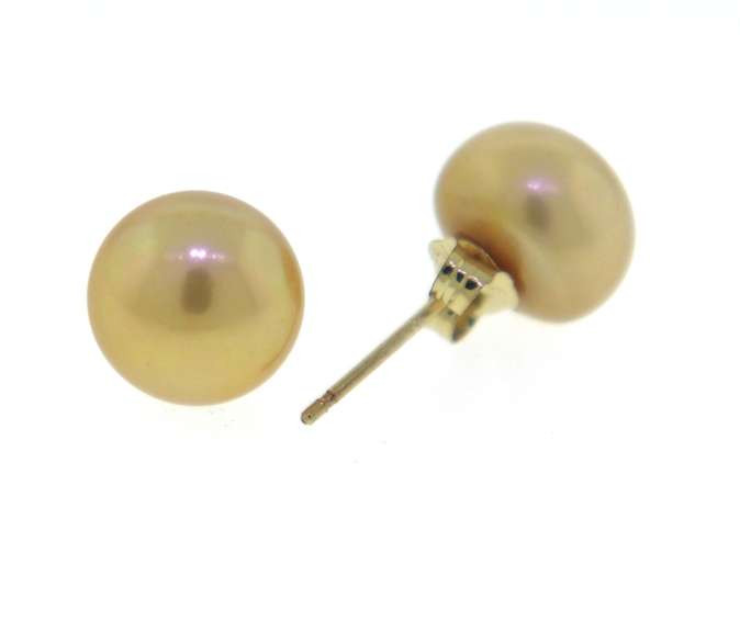 Cute Golden Pearl Button Earrings