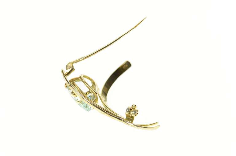 18K Yellow Gold Pear Aquamarine Ornate Curved Statement Pin/Brooch