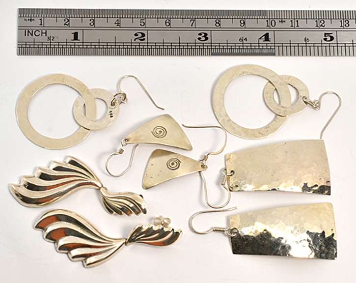 Four Pairs Sterling Dangle Earrings