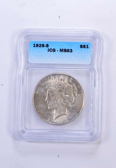 MS63 1925-S Peace Silver Dollar - Graded ICG