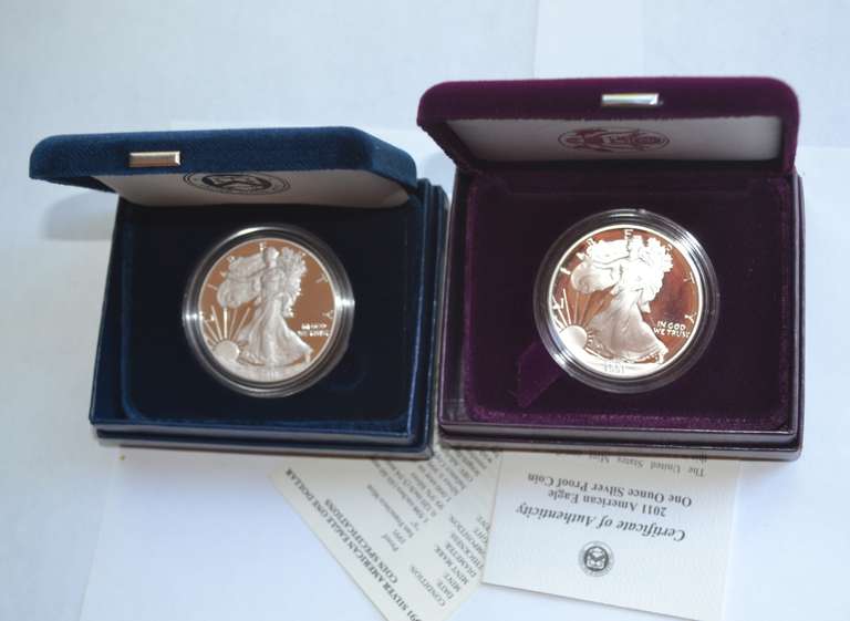 1991 S &2011 W Proof Silver Eagles With Boxs Papers
