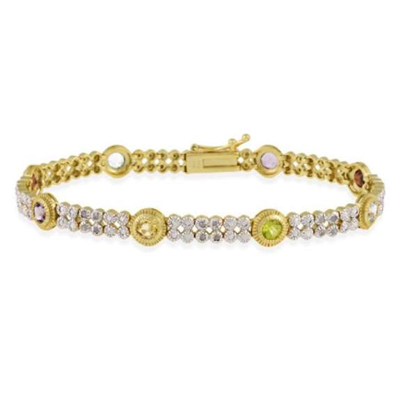18K Gold over Sterling Silver 2.3ct Multi Gemstone & Diamond Accent Two Tone Bracelet